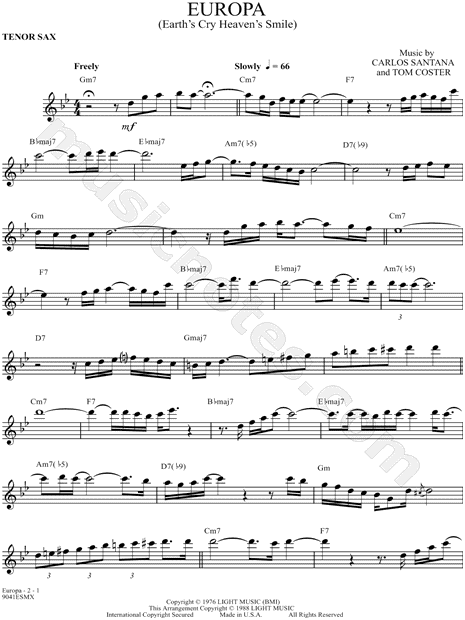 Europa (Earth's Cry Heaven's Smile) - Tenor Sax Part