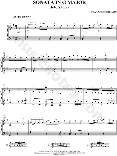 Sonata In G Major Hob. XVI/27