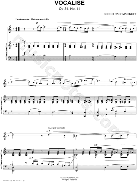Vocalise, Op. 34, No. 14 - Flute & Piano