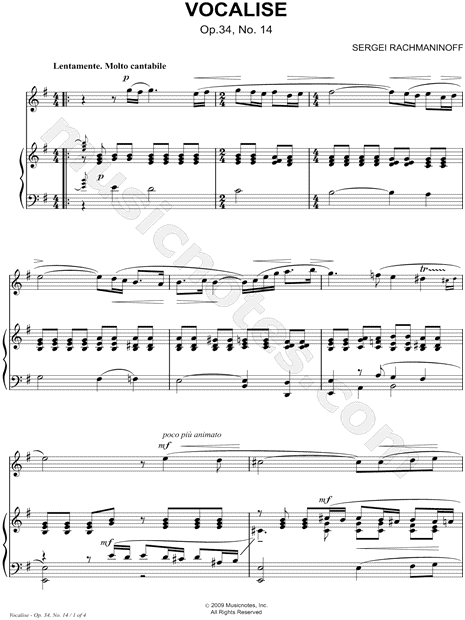 Vocalise, Op. 34, No. 14 - Flute & Piano
