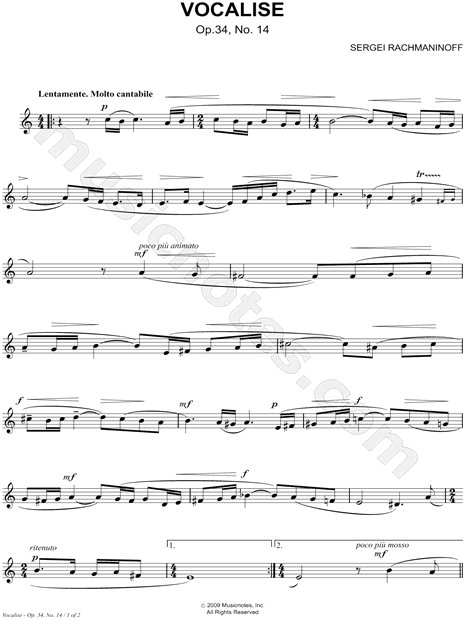 Vocalise, Op. 34, No. 14 - Solo Part