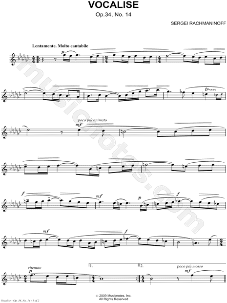 Vocalise, Op. 34, No. 14 - Solo Part