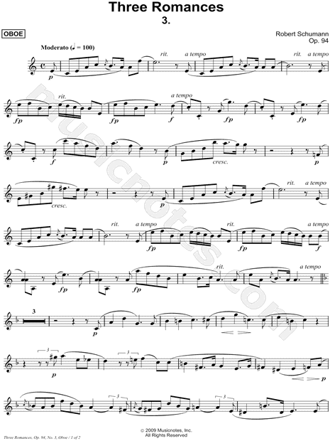 Three Romances, Op. 94, No. 3 - Oboe Part