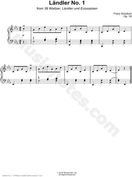 38 Waltzer, Ländler und Ecossaisen, Opus 18: Ländler No. 1