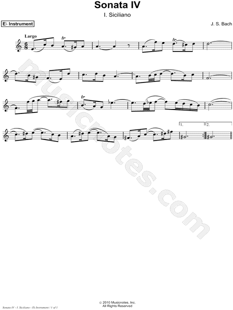 Sonata IV, BWV 1017: I. Siciliano - Eb Instrument