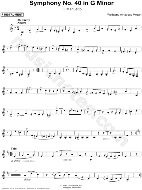 Symphony No. 40 in G Minor, KV. 550: III. Menuetto - F Instrument