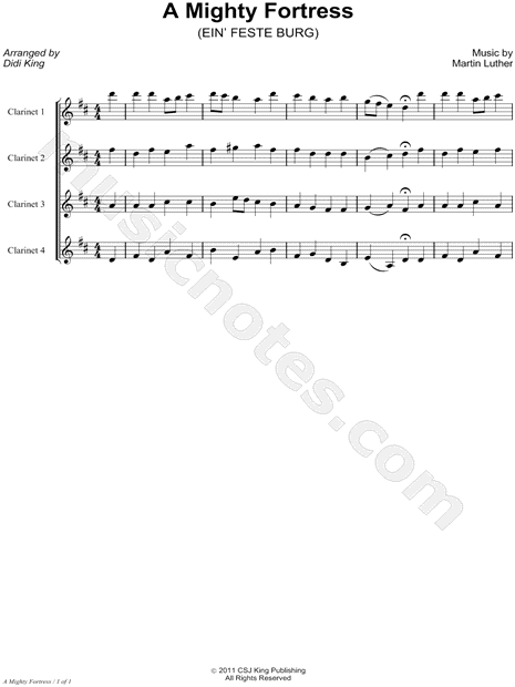 A Mighty Fortress Is Our God - Score (Clarinet Quartet)