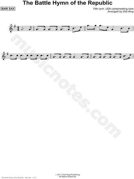 Battle Hymn of the Republic - Bari Sax (Saxophone Quartet)