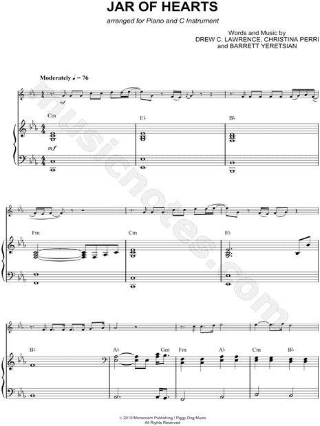 Jar of Hearts - Piano Accompaniment (C Instrument)