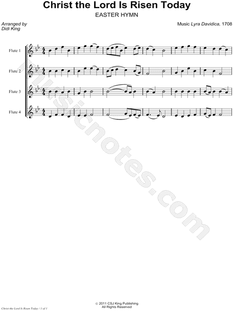 Christ the Lord Is Risen Today - Flute Quartet Score