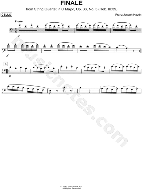 Finale from String Quartet in C Major, Op. 33, No. 3 - Cello