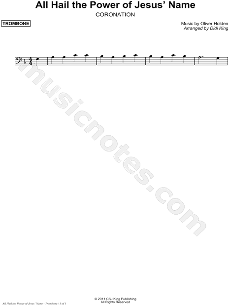 All Hail the Power of Jesus' Name - Trombone (Brass Quartet)