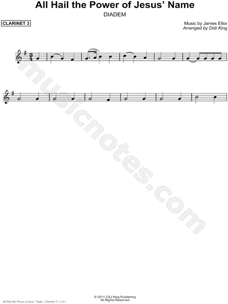 All Hail the Power of Jesus' Name - Clarinet 3 (Clarinet Quartet)