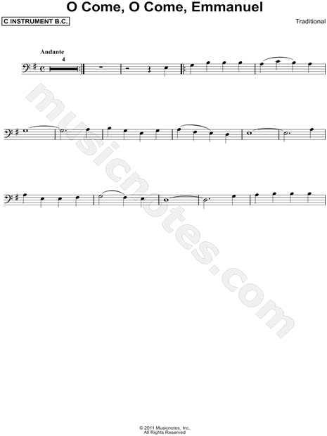 O Come, O Come, Emmanuel - Bass Clef Instrument