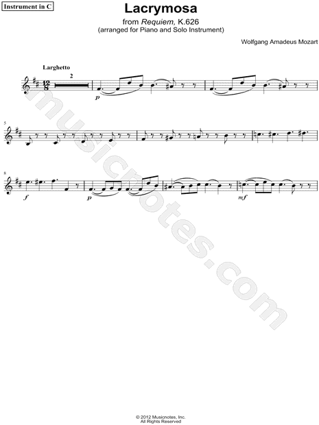 Lacrymosa, from Requiem K. 626 - C Instrument