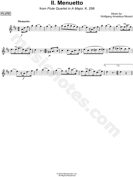 Flute Quartet in A Major, K. 298: II. Menuetto - Flute/Violin
