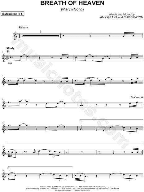 Breath of Heaven (Mary's Song) - C Instrument