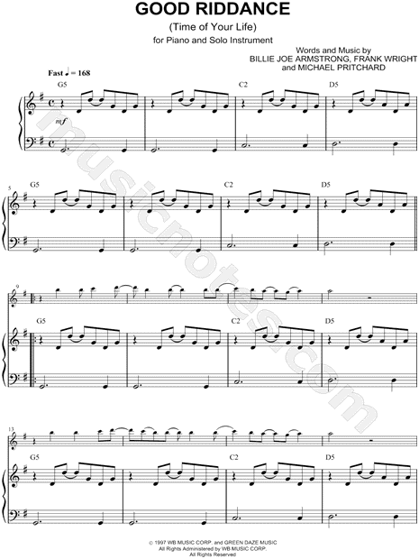 Good Riddance (Time of Your Life) - Piano Accompaniment