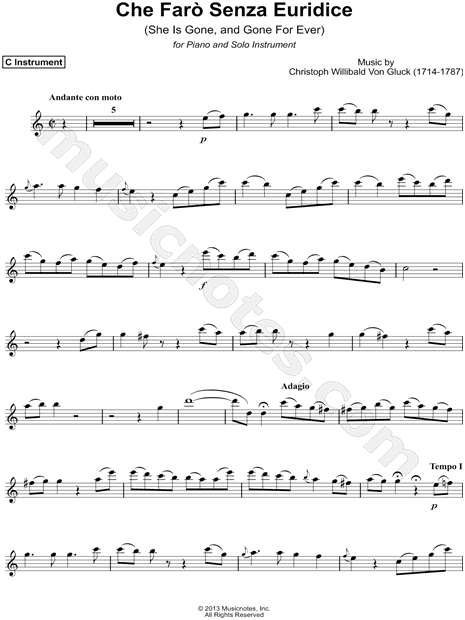 Che Farò Senza Euridice - C Instrument