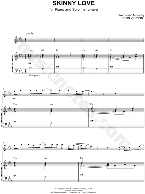 Skinny Love - Piano Accompaniment