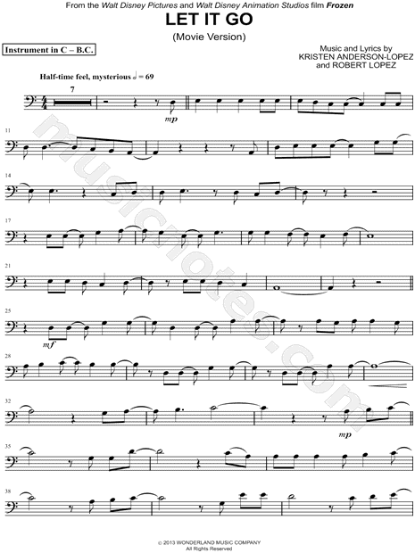 Let It Go (Movie Version) - Bass Clef Instrument