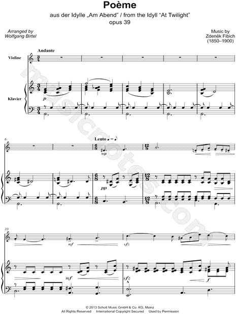 Poème, from At Twilight (Idyll), Op. 39 - Violin & Piano