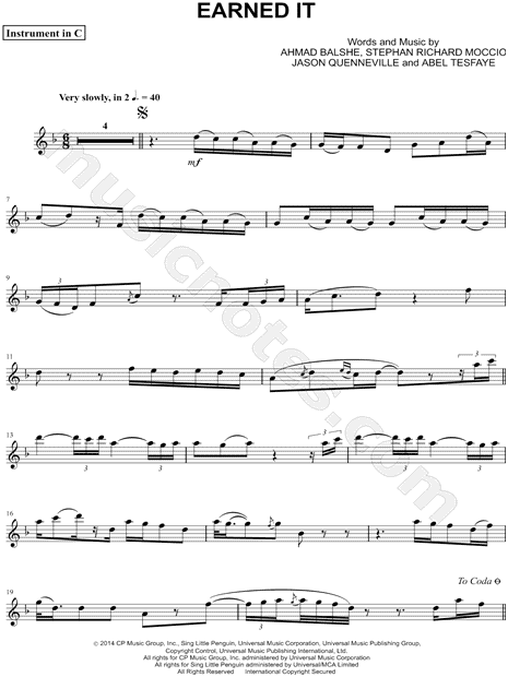 Earned It (Fifty Shades of Grey) - C Instrument