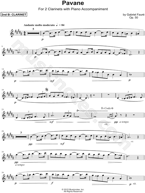 Pavane in F# Minor, Op. 50 - Bb Clarinet 2