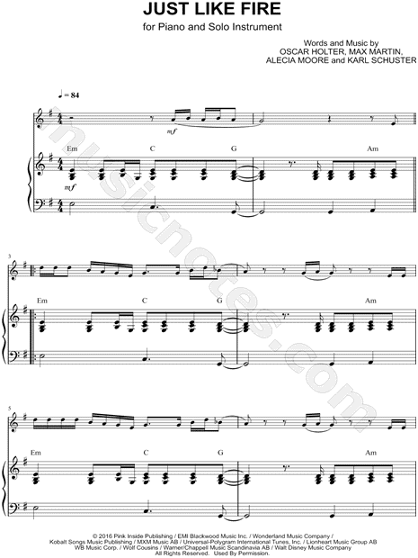Just Like Fire - Piano Accompaniment