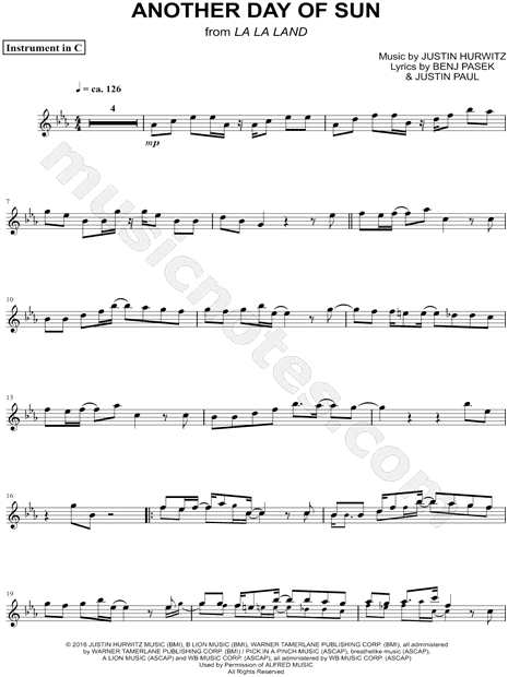 Another Day of Sun - C Instrument
