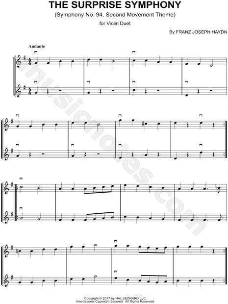 Symphony No. 94, The Surprise: II. Andante [Main Theme] - Violin Duet