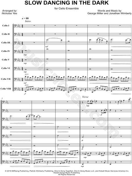 SLOW DANCING IN THE DARK - Cello Ensemble