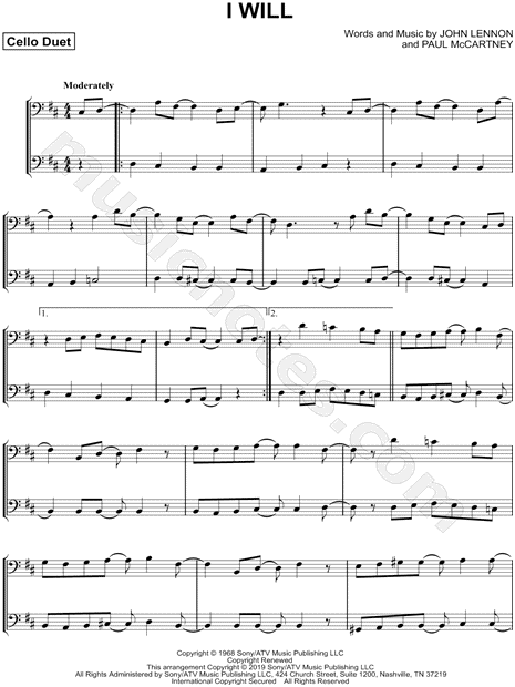 I Will - Cello Duet
