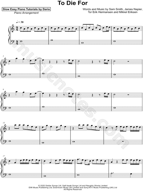 To Die For [Slow Easy Piano Tutorial]
