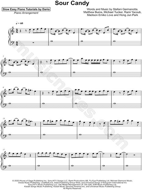 Sour Candy [Slow Easy Piano Tutorial]