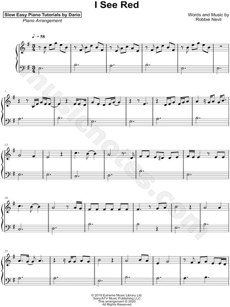I See Red [Slow Easy Piano Tutorial]