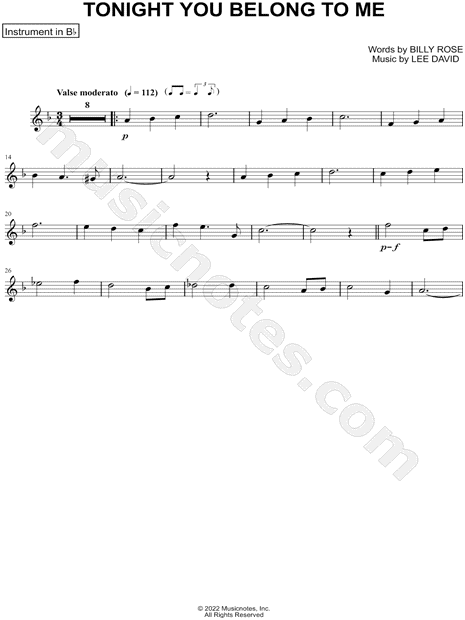 Tonight You Belong to Me - Bb Instrument