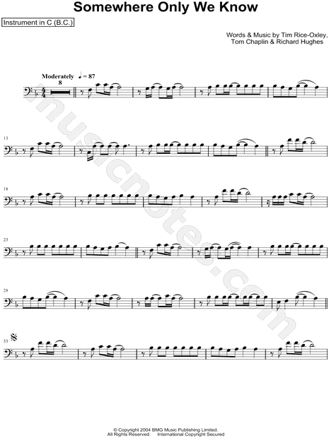 Somewhere Only We Know - Bass Clef Instrument