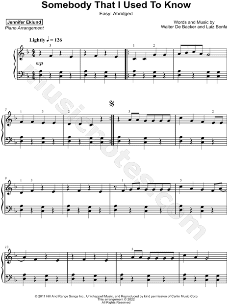 Somebody That I Used to Know [easy - abridged]