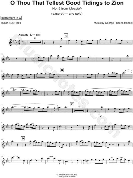 O Thou That Tellest Good Tidings to Zion - C Instrument