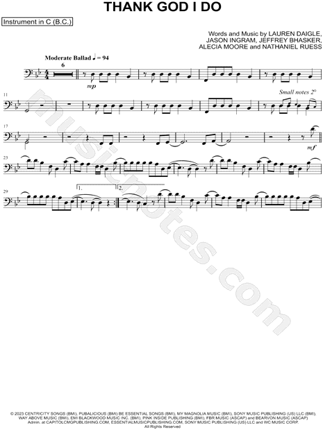 Thank God I Do - Bass Clef Instrument