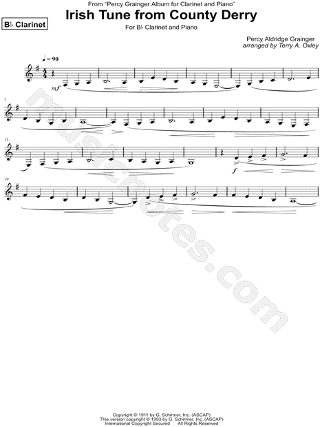 Irish Tune from County Derry - Clarinet part