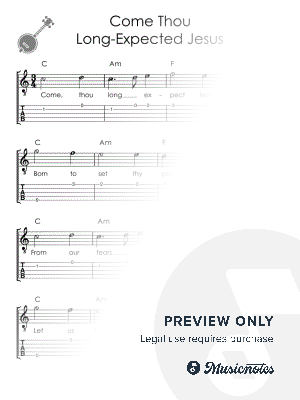 Come Thou Long-Expected Jesus I Easy Banjo Sheet Music for Beginners