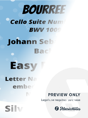 Bourree Cello Suite Number 3 BWV 1009 Easy Piano Sheet Music