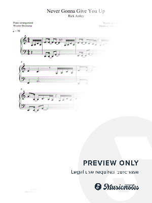 Never Gonna Give You Up - Rick Astley [2 hands] by Wouter Bruinsma - Sheet Music
