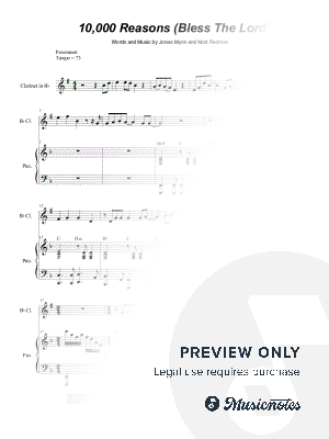 10,000 Reasons (Bless the Lord) (Bb-Clarinet solo and Piano) by Stephen DeCesare - Sheet Music