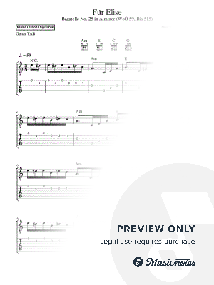 Für Elise (Ludwig Van Beethoven) [Guitar Tab] by Music Lessons by Darek - Sheet Music