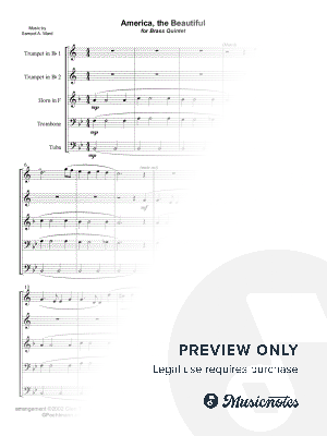 AMERICA THE BEAUTIFUL - BRASS QUINTET (unaccompanied) w/optional Trombone 2 by GPoehlmann - Sheet Music