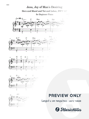 Jesu, Joy of Man's Desiring - Easy Piano (W/Chords)