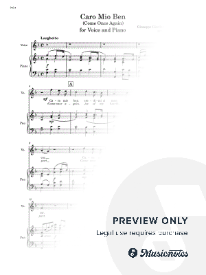 Caro Mio Ben - Voice and Piano - F Major (Full Score and Parts)